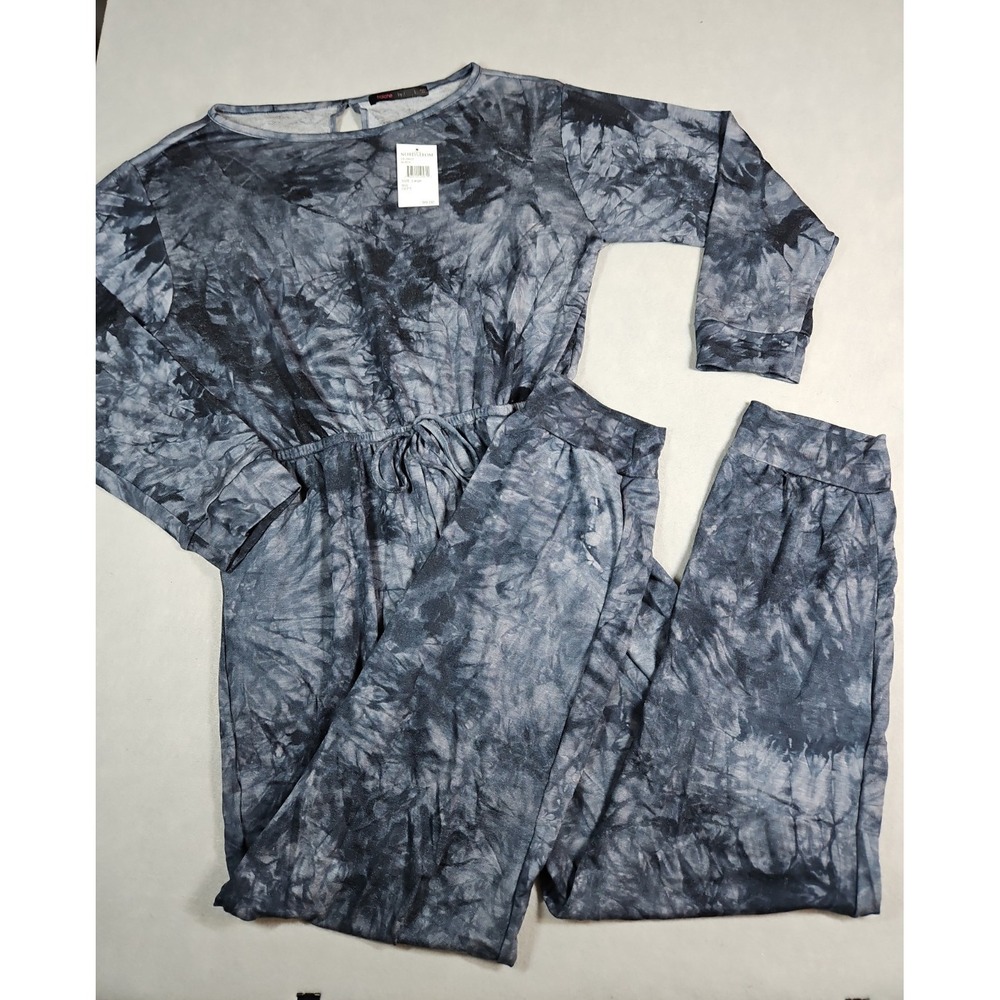 Fraiche By J Womens Dark Blue Tie Dye Long Sleeve Jumpsuit Size Large NWT